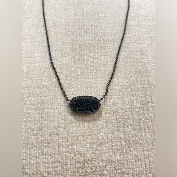 Kendra Scott Signature Elisa Gunmetal Plated Black Drusy Pendant Necklace - Picture 3 of 5